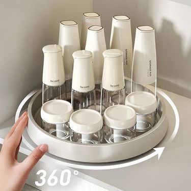 Rotating Spice Rack - Kitchen Multifunctional Salt Soy Sauce Vinegar Bottle Jar Condiment Tray Turntable Storage_voghion.com