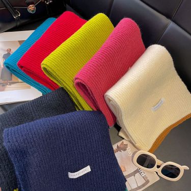 Brightening Knitted Scarf Autumn Winter Women Korean Version Warm Simple Versatile Solid Color New Blue Neck Warmer_voghion.com