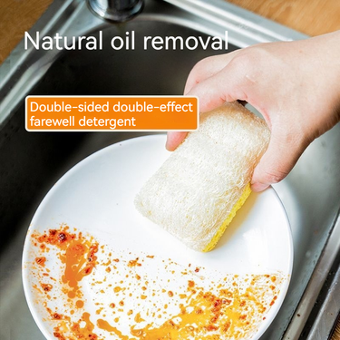 Washing dishes with pulp, kitchen cleaning, stain removal, sponge luffa pulp brushing, bowl wiping, and double-sided_voghion.com