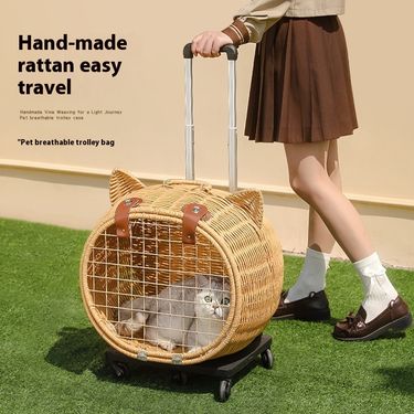 Portable bag for outdoor pets, woven suitcase, dog bag, high aesthetic value, stress resistant cat backpack_voghion.com