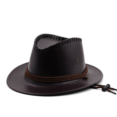 Cross border Western Cowboy Hat Ethnic Style Outdoor Horse Racing Knight Hat Imitation Leather Bright Face Small Top Hat Shaped Hat_voghion.com