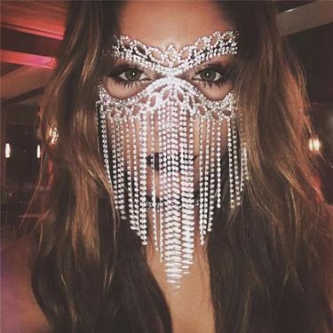 Rhinestone Tassel Face Mask for Women Fringe Masquerade Head Chain Jewelry for Halloween Party Cosplay_ipsvogv.com