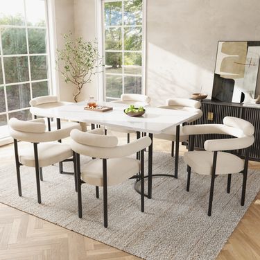 6er Set Wildleder Esszimmerstühle, Cremefarben_voghion.com