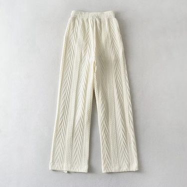 Women's Clothing Sweet style design twisted split knitted casual pants for women high waist slim loose straight floor length wide leg pants_viptrois.com