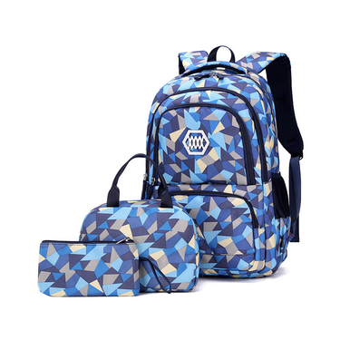 School Bag Three-piece Children's Schoolbag Elementary School Girl Nylon Camo Middle And High School Backpack Lightweight Backpack_voghion.com