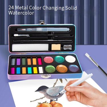 24-Piece Chameleon Solid Watercolor Set - Professional Metallic & Pearlescent Paint For Artists & Students - Portable Travel-Friendly Art Supplies_voghion.com