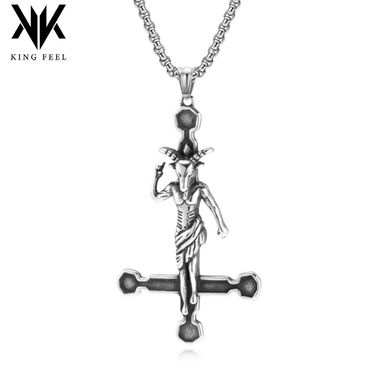 Wind Demon Satan Goat Inverted Cross Titanium Steel Necklace Niche Personality Pendant_voghion.com