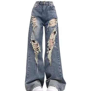 Women's clothing ripped jeans for women 2024 new summer high waist loose slim straight wide leg pants_mkmklike.com