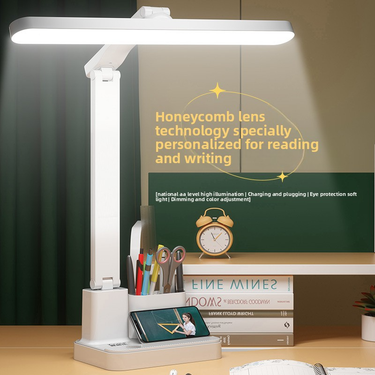 LED Foldable Desk Lamp – Eye-Care Study Light With 3 Color Modes & Touch Control, AA Grade Brightness, CE Certified (Black/White, USB Rechargeable)_voghion.com