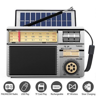 Vintage Solar AM/FM/SW Bluetooth Speaker With USB/TF MP3 Player, Rechargeable Battery FM Receiver Radio For Home&Outdoor_voghion.com
