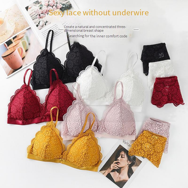 Women's Intimates Detachable Triangle Cup Gathered No Steel Ring Underwear Two Piece Set_voghion.com