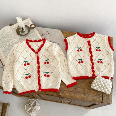 2024 autumn clothing for infants, young children, girls, babies, internet celebrities, cherry embroidery, red border,_voghion.com