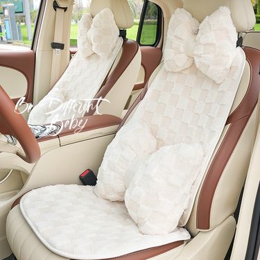 White personality car seat cushion Autumn and winter warm car seat cushion simple comfortable plush car seat cushion_voghion.com