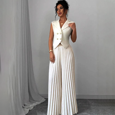 Fashion Vest Pleated Skirt Pants Suit For Women_voghion.com