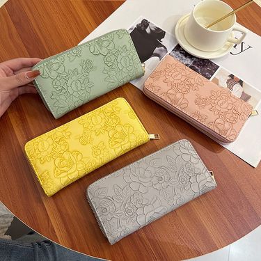 Women’s Bags Long Zipper Clutch Bag Enlarged Mobile Phone Bag Embossed Design Large Banknote Clip Simple Ladies Wallet Trend_voghion.com