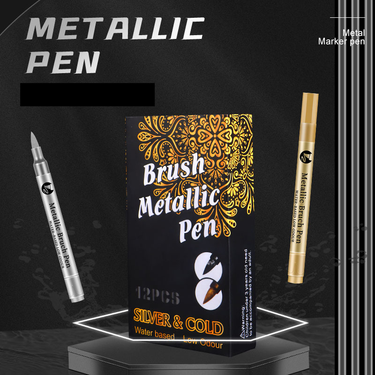 Metal signature pen high gloss metal pen soft head gold and silver paint pen event sign in pen handbook greeting card soft brush_voghion.com