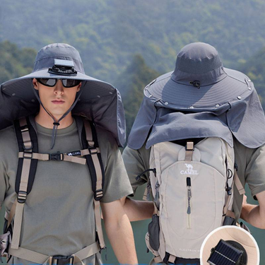 Outdoor Fishing And Mountain Climbing Sun Hat, Oversized Eave Solar Fan Hat, Shawl Neck Protection, Sun Protection Fisherman Hat_voghion.com