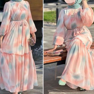 Women's Clothing Long Sleeve Temperament Casual Round Neck Printed Dress_voghion.com