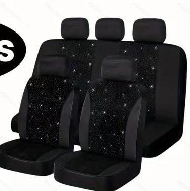 Black Diamond General Motors Rhinestone Seat Cover 9 piece Set Fabric Velvet_voghion.com