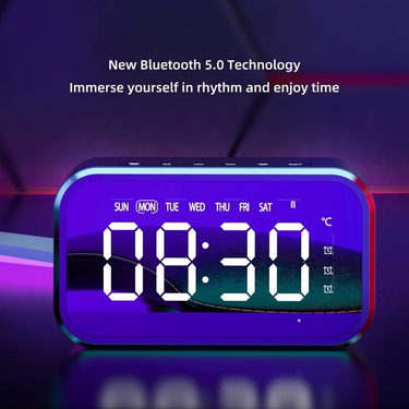 Smart AI Bluetooth Speaker Mirror Alarm Clock Mini Plug-in Radio Sound Creative Gift_voghion.com