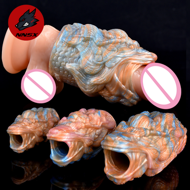 NNSX Silicone Dragon Enlarges Extender Sleeve Animal Hollow Dildo Fantasy Masturbator Male Sex Toy Sheath St_voghion.com