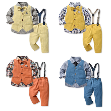 Boy Suits Autumn New Children's Gentleman Vest Long Sleeved Cotton Shirt Overalls Three Piece Suit_voghion.com