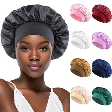 Classic Solid Color Shower Cap From Europe And America Fashionable Satin Wide Edge Sleep Cap Women's Hair Care Cap_voghion.com