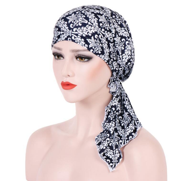 Women's Hats fabric printed turban big tail hat floral curved turban religious hat Indian hat_voghion.com