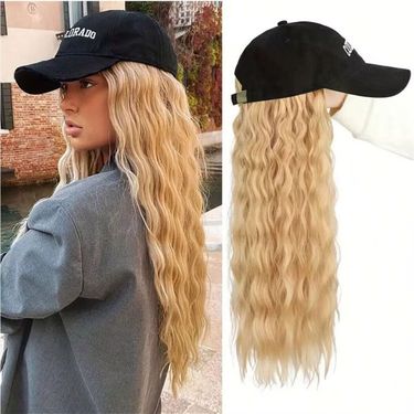 Women's Fashionable Wig Hat With Long Curly Hair, High-Temperature Fiber, Bohemian Style, Perfect For Any Skin Tone And Face Shape_voghion.com