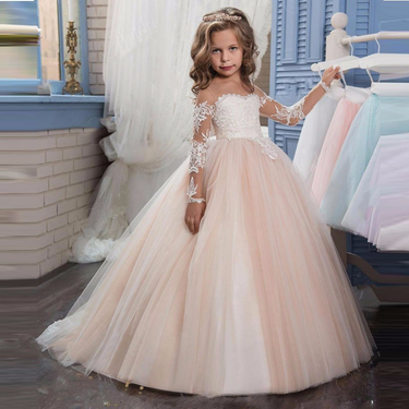 Mother&Kids Girls pommel dress Princess dress evening gown piano performance wedding dress long tail flower child dress_viptrois.com