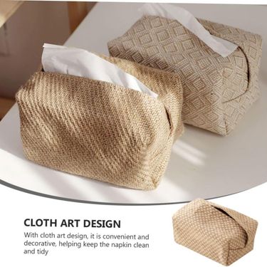 Tissue Box Cover - Decorative Paper Holder For Living Room Car Office (Bamboo Fiber Minimalist Design 3-Pack)_voghion.com