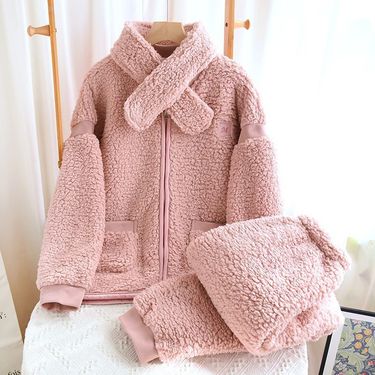 Women's Clothing Pure desire style thick and stylish home warm pajamas set popular winter thickened outdoor ladies plush pajamas_voghion.com