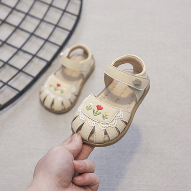 Mother&Kids Summer girls' bow-top sandals Young children's sandals Soft-soled round head embroidered flower baby princess shoes_voghion.com