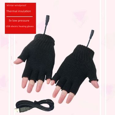 Cross-border source USB winter unisex knitted warm electric gloves mobile power electric half finger gloves_voghion.com