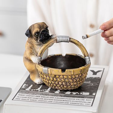 Pug Ashtray Creative Personality Trendy Anti-Fly Ash Home Living Room Cute Puppy Resin Storage Ornament_voghion.com