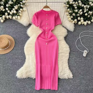 Women's Clothing Retro Knitted Dress Autumn Women's Knitted Sweater New Fashion High End Temperament Slim Long Skirt_voghion.com