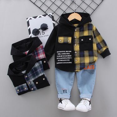 Kid's Clothing children's plaid hooded long sleeved boys' spring new fashion shirt casual suit_voghion.com