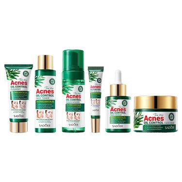 SADOER Tea Tree Acne And Oil Control Six-piece Skin Care Kit, Cleanser Gentle Cleansing Acne Removal Student Facial Cleanser_voghion.com
