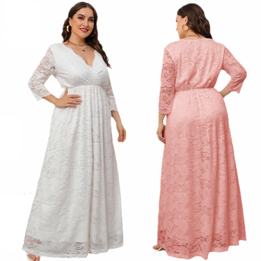 Spring/Summer 2023 Women's New Lace Dress Evening Dress Long Plus size Dresses_voghion.com