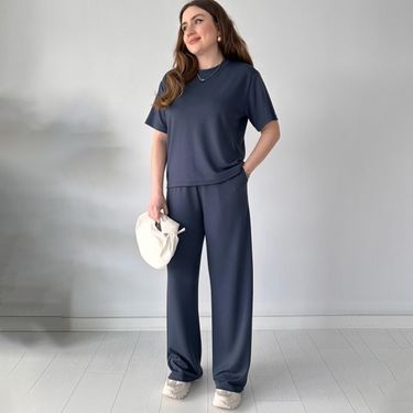 Women's Clothing New Solid Color Short Sleeved Top With Strap Pocket Straight Pants Suit_voghion.com