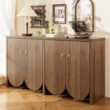 Elegantes Sideboard In Walnussoptik – 147×40×80 Cm Mit 4 Türen, Verstellbaren Einlegeböden & Alugriffen – Vielseitiger Aufbewahrungsschrank Für Wohnzimmer, Esszimmer & Flur_voghion.com