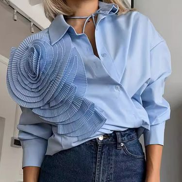 Women's Clothing three dimensional flower long sleeved shirt design niche temperament commuting _viptrois.com