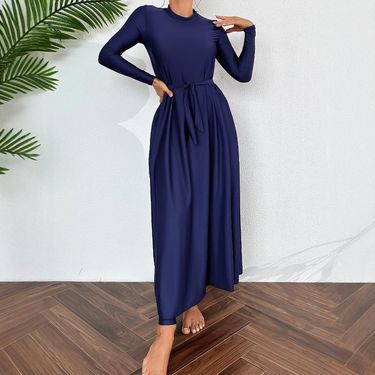 Muslim Swimsuit Ladies Long Sleeve Swimwear Beach Dress Anti-Light Large Swing Skirt Suitable For Swimming And Water Sports_voghion.com