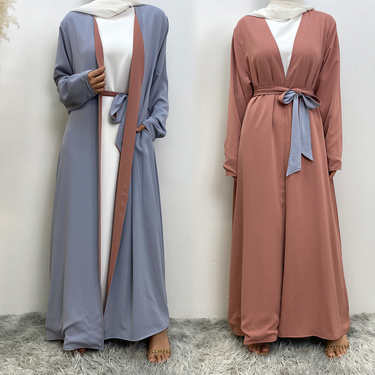 Women's Casual Fashion solid color reversible cardigan robe with pockets_voghion.com
