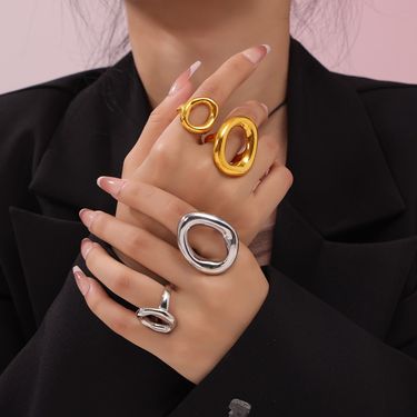 Cool minimalist style temperament versatile ring geometric irregular oval hollow design titanium steel ring_voghion.com
