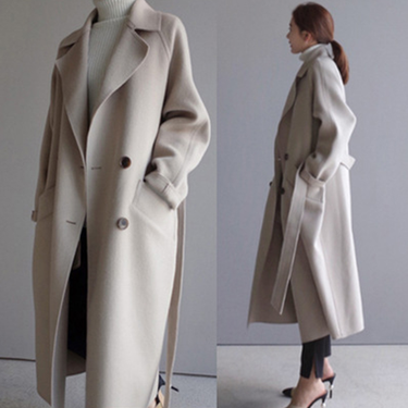 Women Winter Coats 2023 Autumn and Winter New Femmes Women's Solid Color Lapel Loose Long Double-sided Wool Coat Female_voghion.com