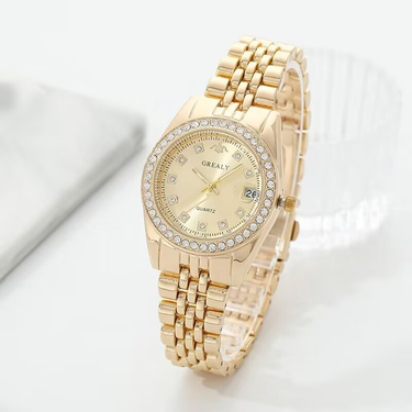 Cost Performance Business Fashion Steel Band Inlaid Men's Full Diamond Scale Calendar Quartz Watch_voghion.com