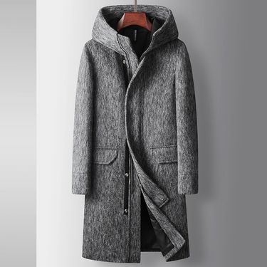 Men's Clothing autumn and winter long hooded wool windbreaker youth business thickened solid color casual warm jacket_voghion.com
