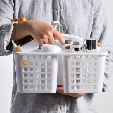 Plastic Shower Caddy Basket With Compartments, Portable Divided Cleaning Supply Storage Organizer With Handle For Dorm Bathroom_voghion.com