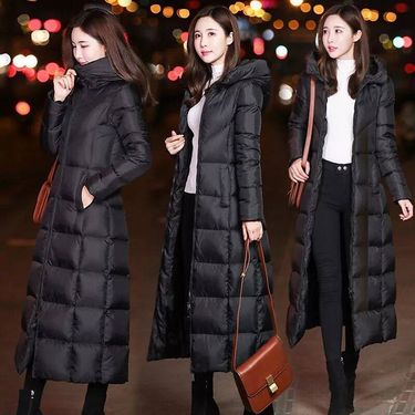 Knee-Length Winter Coat For Women – Slim-Fit Hooded Parka With Polyester Fill (M-4XL, Black, Lightweight Thermal Insulation)_voghion.com